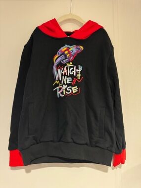 Kids Black & Red Hoodie Jacket with 'Watch Me Rise' Graphic